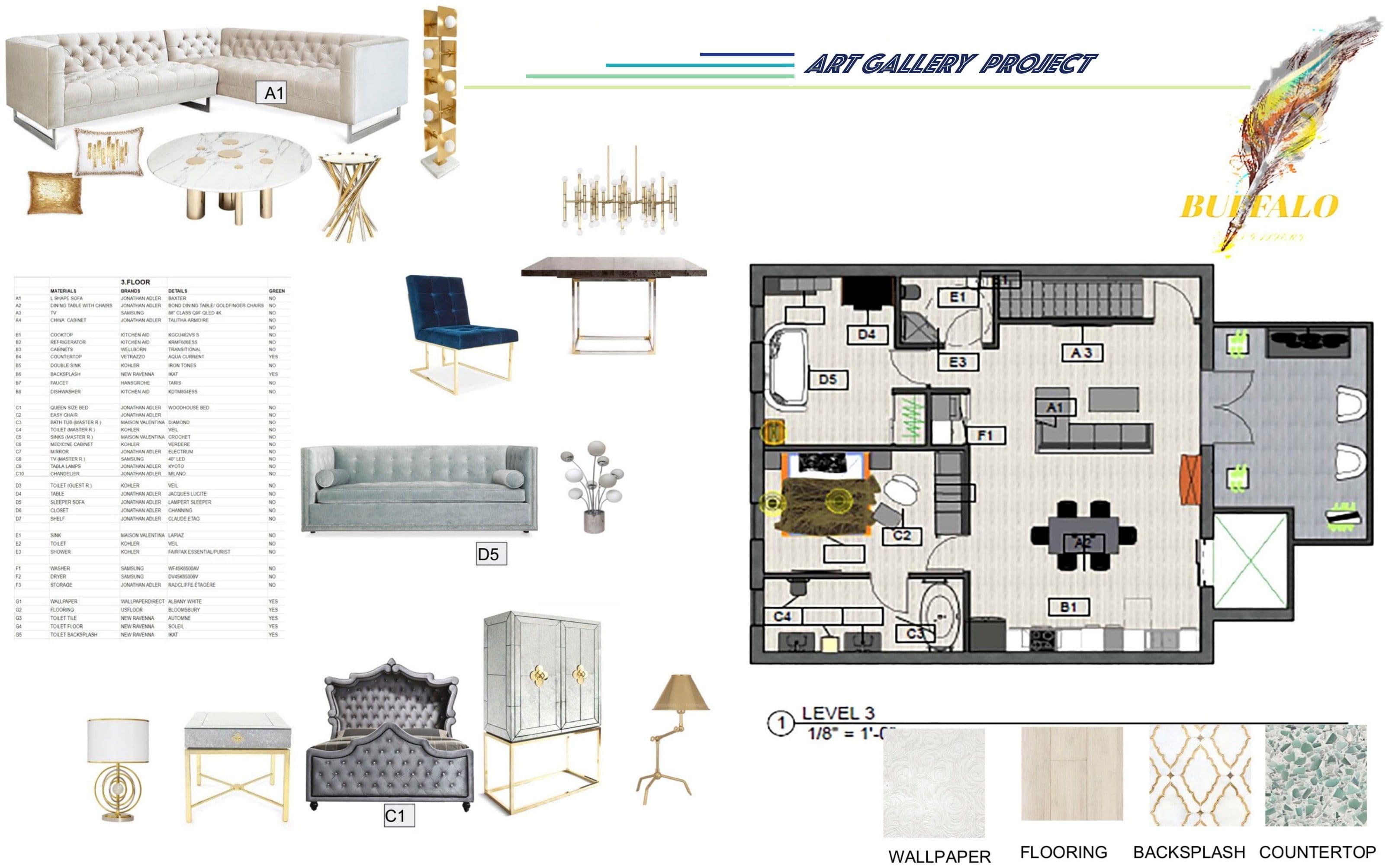 Buffalo art gallery — materials and finish composition.